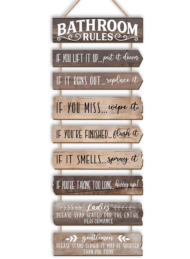 PEKCARGO Bathroom Wall Decor Funny Bathroom Signs Bathroom Rules Pictures Wall Art Decor Rustic Farmhouse Toilet Decor Wooden Sign (Brown) - Image 1